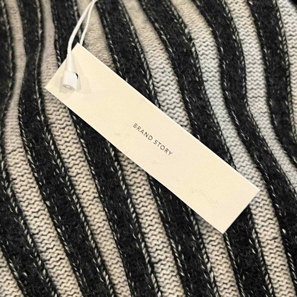 Vince Striped Zip Front Knit Cardigan Sweater Jacket  M Black White - Picture 14 of 16